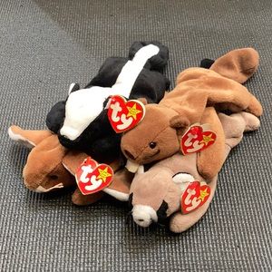 Vintage Ty Beanie Babies Woodland Critter Bundle Ears Stinky Ringo Bucky 4th gen